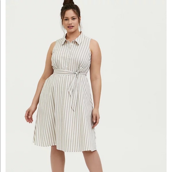 torrid Dresses & Skirts - Torrid Taupe & White Stripe Poplin Shirt Dress 1